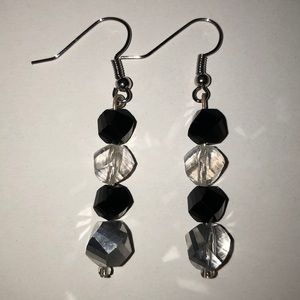 Classic Black and Clear Beaded Dangle Earrings